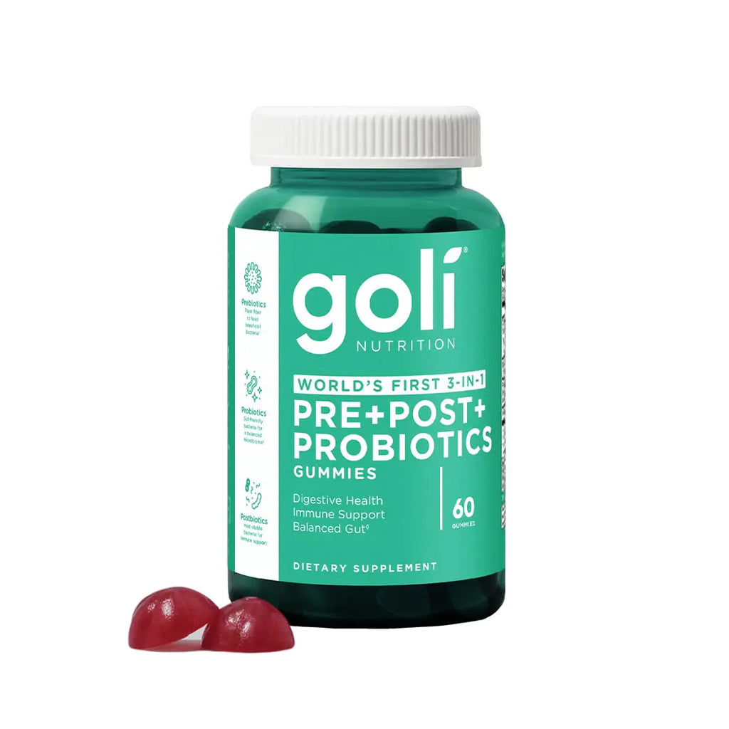 Goli Nutritional Supplement Pre+Post+Probiotics Gummy - 60 Count - Worlds First 3-in-1 Gluten-Free Vegan Non-GMO and Gelatin-Free.