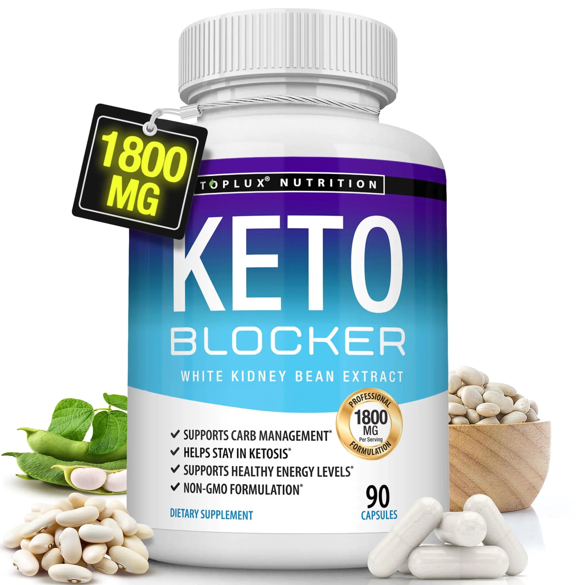 Toplux Keto Blocker Pills White Kidney Bean Extract - 1800 mg Natural Ketosis Support Keto Diet for Men Women 90 Capsules Supplement