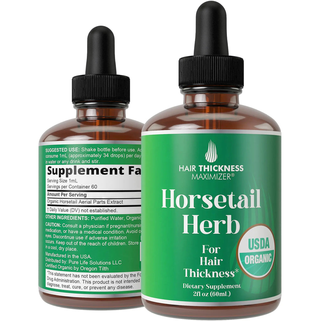 USDA Organic Horsetail Herb Liquid Drops for Hair Growth Thickening. Vegan Pleasant Tasting Supplement with Horsetail. Zero Sugar Alcohol Free Hair Vitamins for Women and Men
